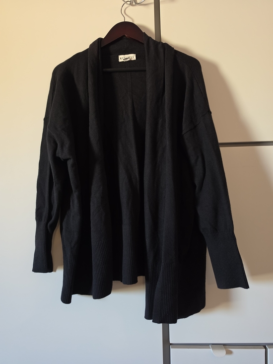 Ava & Viv Sweaters - black open-front cardigan with a draped shawl collar and ribbed cuffs